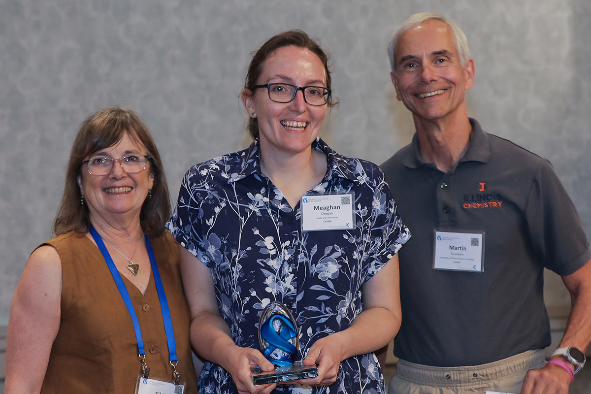 three people in a posed award photo at the 2026 Cottrell Scholars Conference
